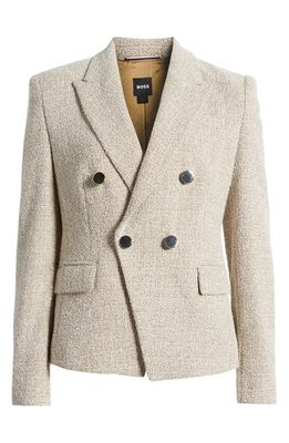 BOSS Jocanah Textured Double Breasted Sport Coat in Beige Boucle