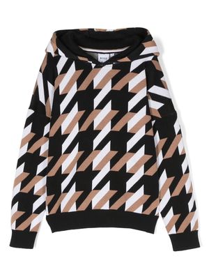 BOSS Kidswear abstract-pattern cotton hoodie - Black