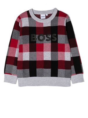 BOSS Kidswear check-print cotton sweatshirt - Grey