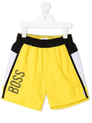 BOSS Kidswear colour-block logo-print swim shorts - Yellow