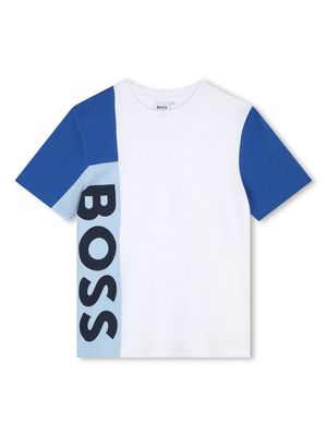 BOSS Kidswear colour-block logo-print T-shirt - White