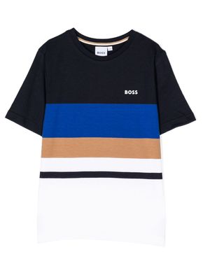 BOSS Kidswear colour-block striped T-shirt - Blue