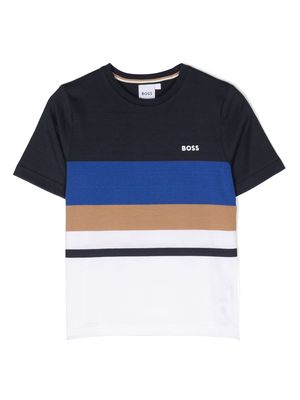 BOSS Kidswear colour-block stripped T-shirt - Blue