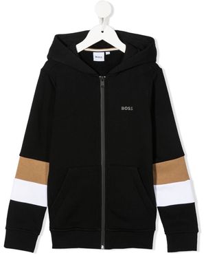 BOSS Kidswear colour-block zip-up hoodie - Black