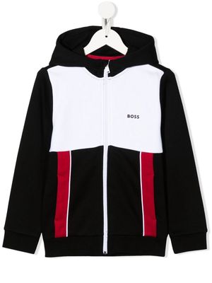BOSS Kidswear colour-blocked zipped hoodie - Black