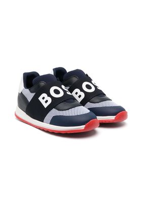 BOSS Kidswear elasticated logo-print band sneakers - Blue