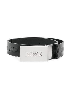 BOSS Kidswear embossed-logo buckle belt - Black