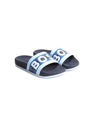 BOSS Kidswear embossed-logo slides - Blue