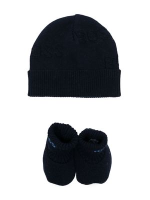 BOSS Kidswear embroidered-logo beanie hat set - Blue
