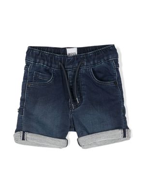 BOSS Kidswear embroidered-logo denim shorts - Blue