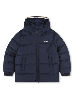 BOSS Kidswear embroidered-logo padded jacket - Blue