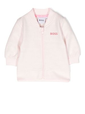 BOSS Kidswear embroidered-logo zip-up cardigan - Pink