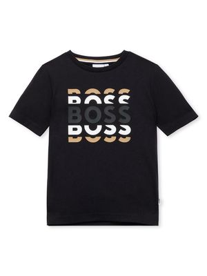 BOSS Kidswear flocked-logo cotton T-shirt - Black