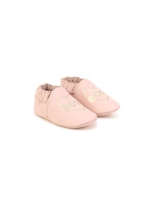 BOSS Kidswear heart-print leather slippers - Pink