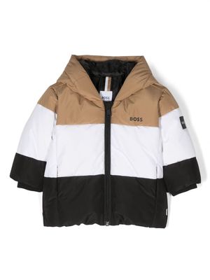 BOSS Kidswear hooded logo-print puffer jacket - Neutrals
