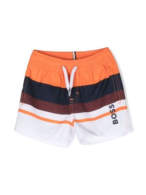 BOSS Kidswear horizontal-sriped swim shorts - Orange