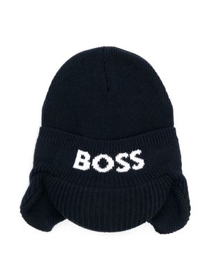 BOSS Kidswear intarsia-knit logo beanie - Blue