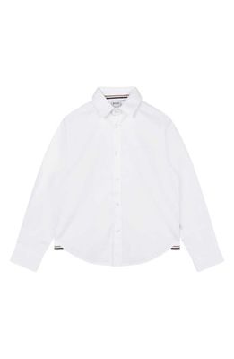 BOSS Kidswear Kids' Solid White Button-Up Shirt in 10P-White
