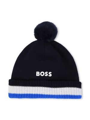 BOSS Kidswear knitted cotton beanie hat - Blue