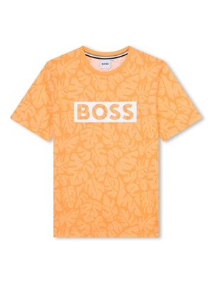BOSS Kidswear leaf-print cotton T-shirt - Orange