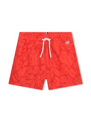 BOSS Kidswear leaf-print drawstring swim shorts - Red
