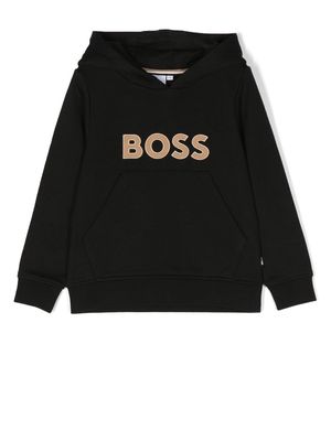 BOSS Kidswear logo-appliqué cotton-blend hoodie - Black