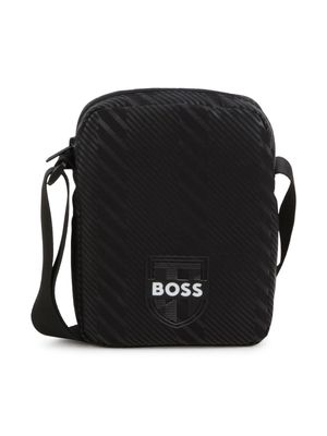 BOSS Kidswear logo-appliqué striped shoulder bag - Black