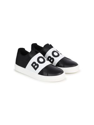 BOSS Kidswear logo-band leather sneakers - Black
