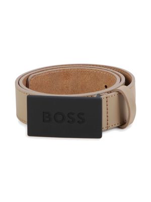 BOSS Kidswear logo-buckle leather belt - Neutrals