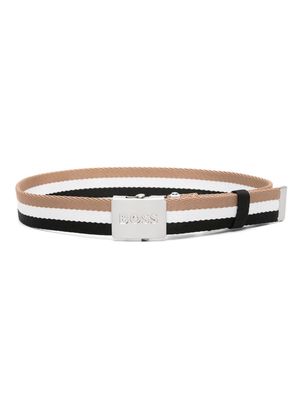 BOSS Kidswear logo-buckle striped belt - Black
