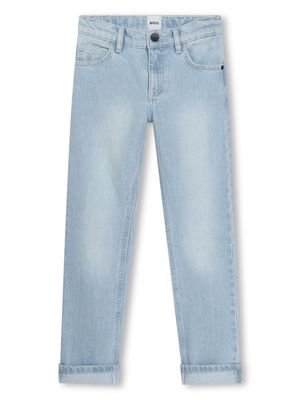 BOSS Kidswear logo-debossed slim-cut jeans - Blue