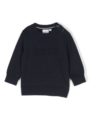BOSS Kidswear logo-embossed cotton crew-neck jumper - Blue