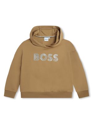BOSS Kidswear logo-embossed jersey hoodie - Brown