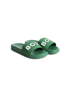 BOSS Kidswear logo-embossed slides - Green