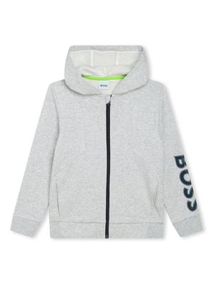 BOSS Kidswear logo-embossed zip-fastening hoodie - Grey
