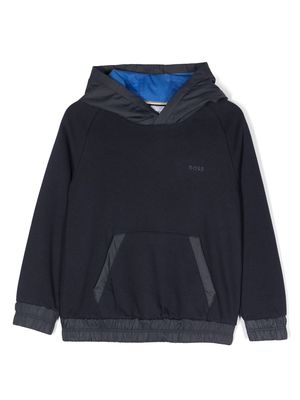 BOSS Kidswear logo-embroidered cotton-blend hoodie - Blue