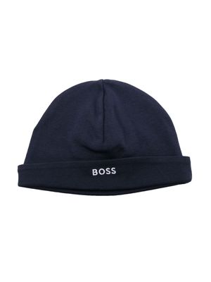 BOSS Kidswear logo-embroidered jersey beanie - Blue