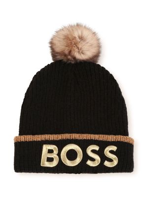 BOSS Kidswear logo-embroidered ribbed-knit beanie - Black