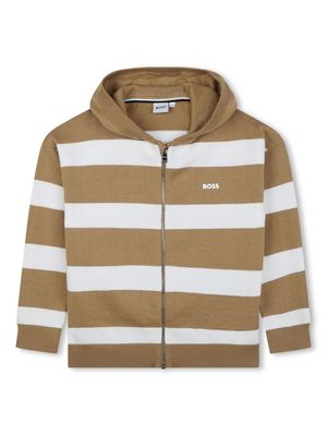 BOSS Kidswear logo-embroidered striped cardigan - Brown