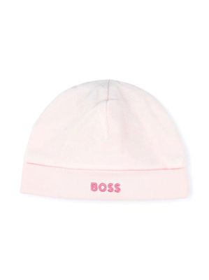 BOSS Kidswear logo-embroidered velour beanie - Pink