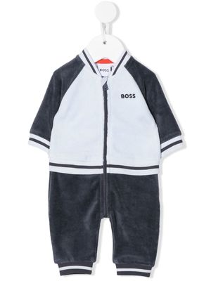BOSS Kidswear logo-embroidered velvet overalls - Blue