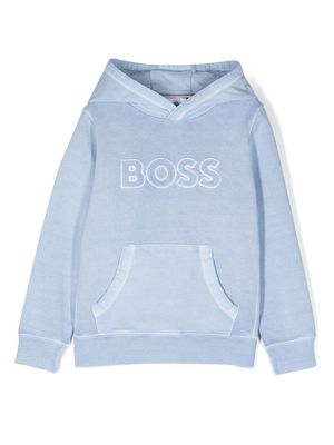 BOSS Kidswear logo-patch cotton hoodie - Blue