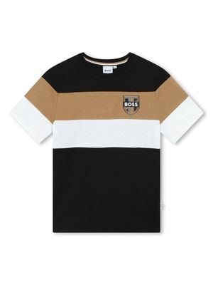 BOSS Kidswear logo-patch stripe-print T-shirt - Black