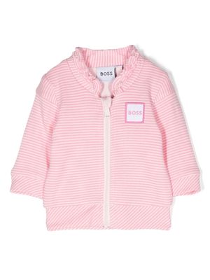 BOSS Kidswear logo-patch zip-up cardigan - Pink