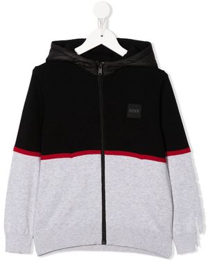 BOSS Kidswear logo-patch zipped hoodie - Black