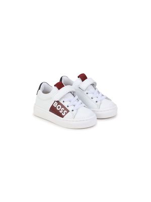 BOSS Kidswear logo-print colour-block leather sneakers - White