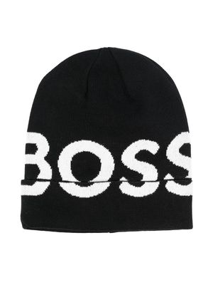 BOSS Kidswear logo-print cotton beanie - Black