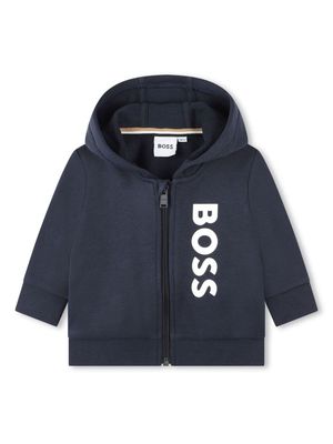 BOSS Kidswear logo-print cotton-blend hoodie - Blue