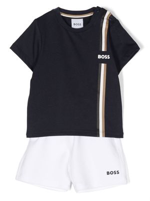 BOSS Kidswear logo-print drawstring playsuit - Blue
