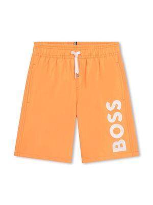 BOSS Kidswear logo-print drawstring-waistband swim shorts - Orange